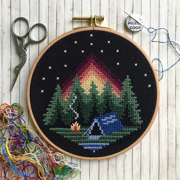 Cross Stitch “Camping Sunset” by Pigeon Coop